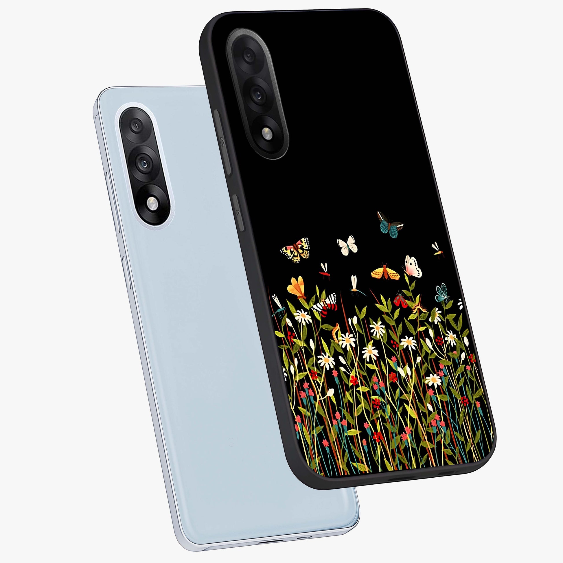 Dark Bloom Wonderland Custom Name Glass Case for 1+Nord 5 angled mockup showcasing glossy finish and rich bloom textures