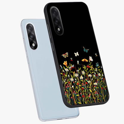Dark Bloom Wonderland Custom Name Glass Case for 1+Nord 5 angled mockup showcasing glossy finish and rich bloom textures
