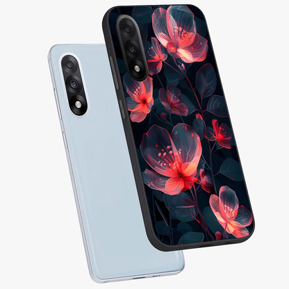 Dark Shade of Flower Glass Case for 1+Nord 5 angled mockup showcasing glossy finish and bold contrast detailing