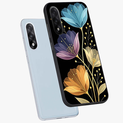 Delicate Multicolor Flowers Glass Case for 1+Nord 5 angled mockup showcasing glossy finish and pastel bloom detailing