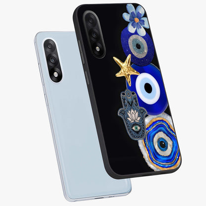 Divine Eye Bloom Glass Case for 1+Nord 5 angled mockup showcasing glossy finish and vibrant protective detailing