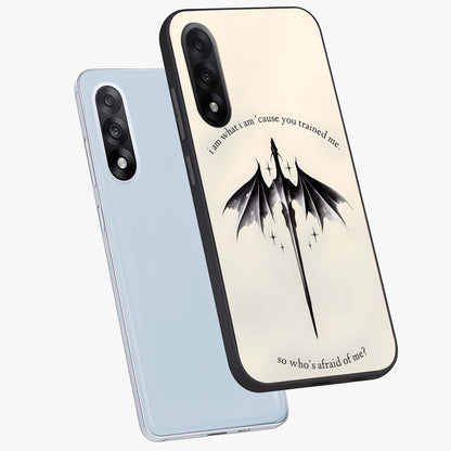 Dragon Quote Art Glass Case for 1+Nord 5 angled mockup showcasing glossy finish and powerful fantasy detailing