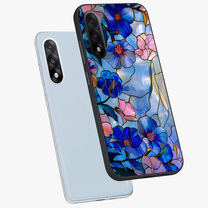 Eternal Floral Stained Glass Case for 1+Nord 5 angled mockup showcasing glossy finish and vibrant mosaic textures