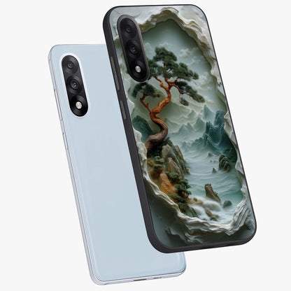 Eternal Nature Spirit Glass Case for 1+Nord 5 angled mockup showcasing glossy finish and calming botanical tones