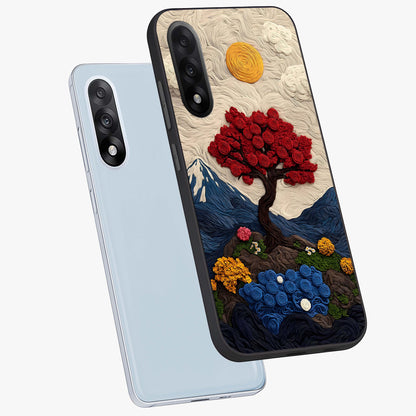 Eternal Nature Tapestry Glass Case for 1+Nord 5 angled mockup showcasing glossy finish and detailed botanical patterns