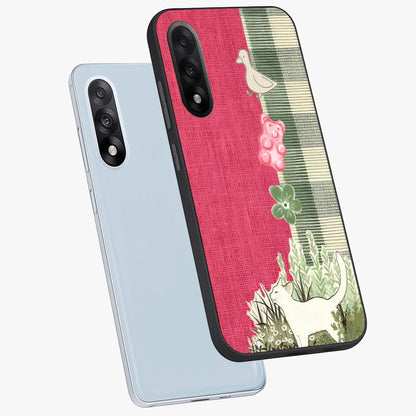 Fabric Patterns Glass Case for 1+Nord 5 angled mockup showcasing glossy finish and intricate fabric detailing