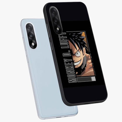 Fearless Pirate Smile Glass Case for 1+Nord 5 angled mockup showcasing glossy finish and dark adventurous tones