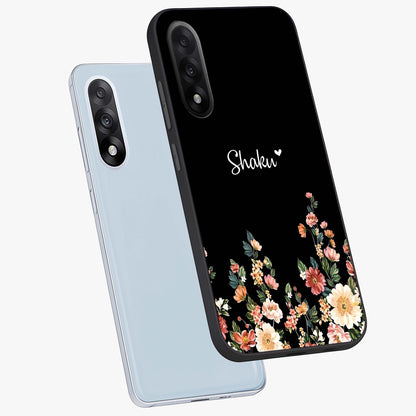 Floral Design With a Custom Personalized Name Glass Case for 1+Nord 5 angled mockup showcasing glossy finish and elegant bloom detailing