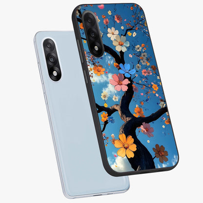 Floral Tree Glass Case for 1+Nord 5 angled mockup showcasing glossy finish and detailed branch textures