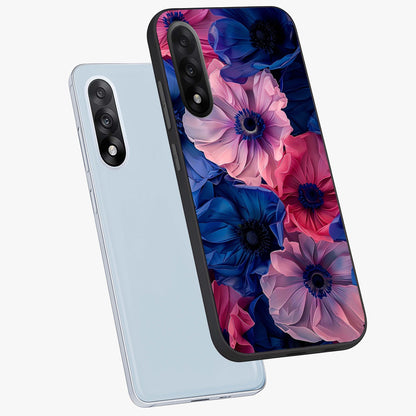 Flower Paper Art Pattern Glass Case for 1+Nord 5 angled mockup showcasing glossy finish and textured paper detailing