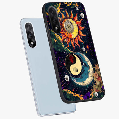 Future Universe Glass Case for 1+Nord 5 angled mockup showcasing glossy finish and vibrant space tones
