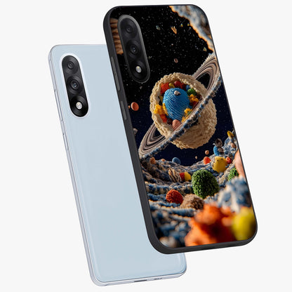 Galactic Dessert Dream Printed Glass Case for 1+Nord 5 angled mockup showcasing glossy finish and colorful galaxy tones