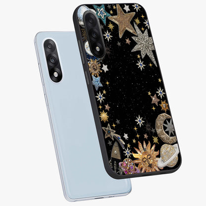 Galactic Jewel Stars Glass Case for 1+Nord 5 angled mockup showcasing glossy finish and radiant cosmic tones