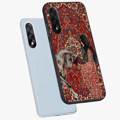 Girl With Horse Glass Case for 1+Nord 5 angled mockup showcasing glossy finish and serene countryside tones