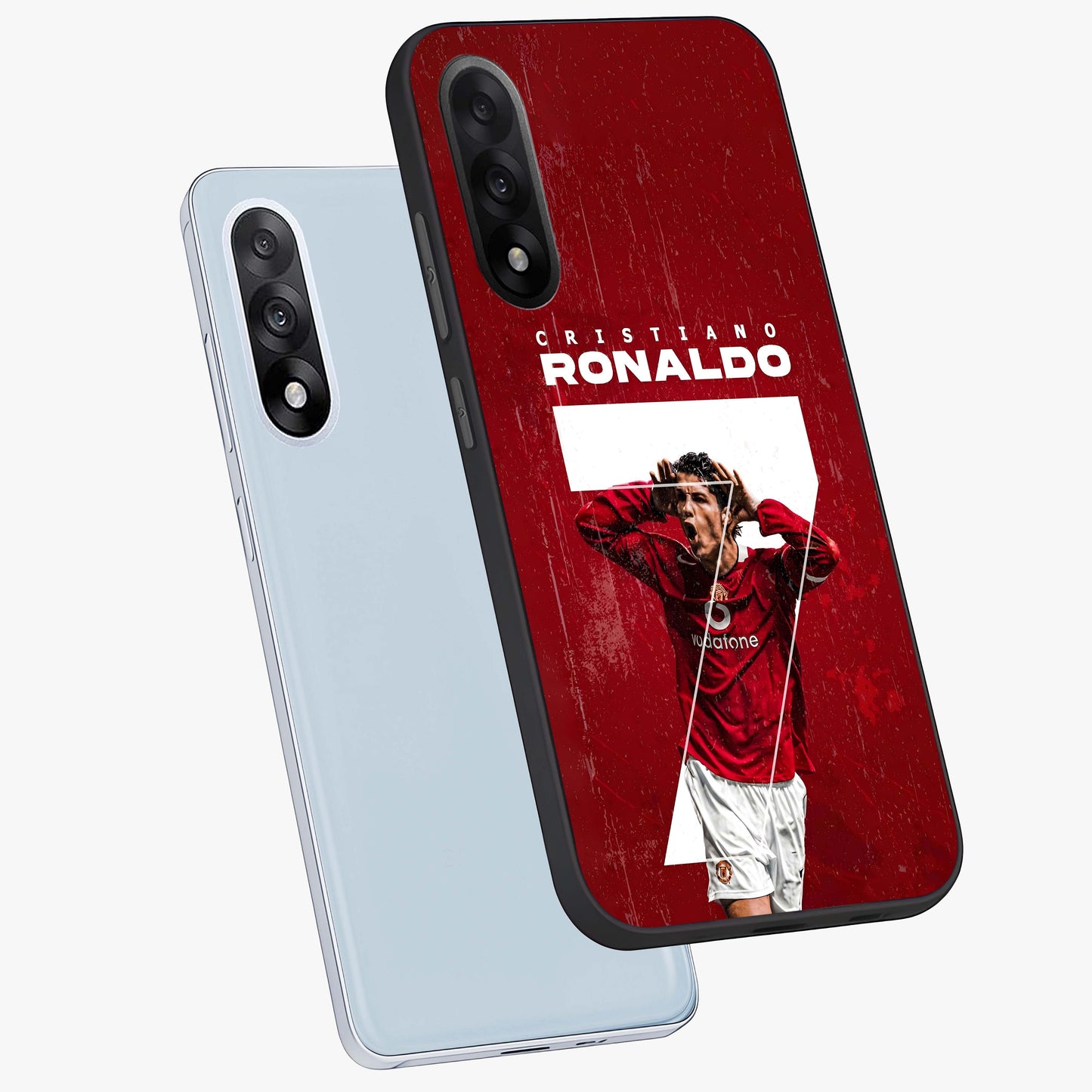 Goal Celebration Legacy Glass Case for 1+Nord 5 angled mockup showcasing glossy finish and dynamic action tones