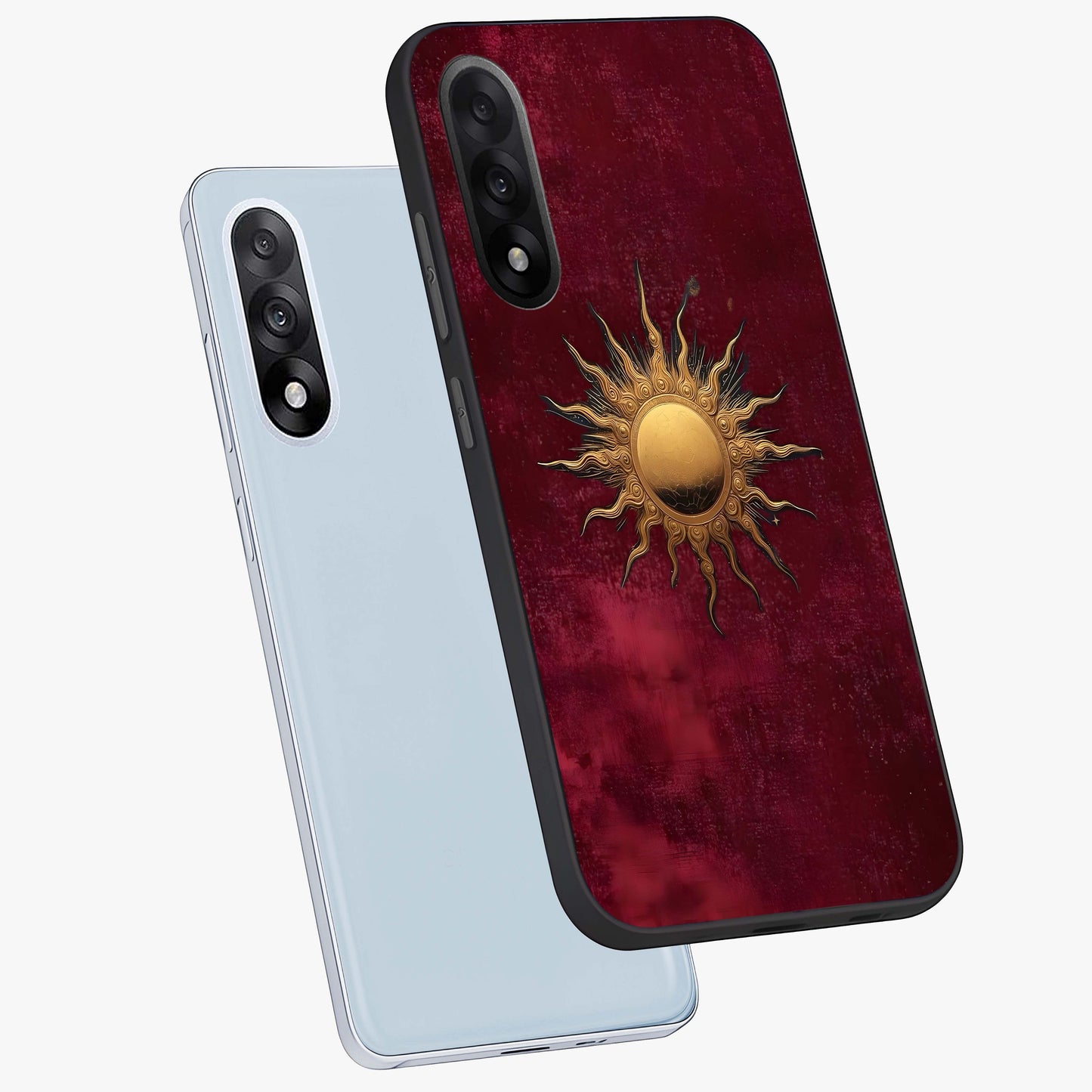 Gold Sun Blush Glass Case for 1+Nord 5 angled mockup showcasing glossy finish and soft blush tones