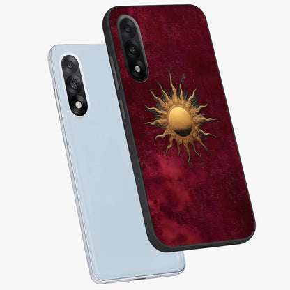 Gold Sun Blush Glass Case for 1+Nord 5 angled mockup showcasing glossy finish and soft blush tones