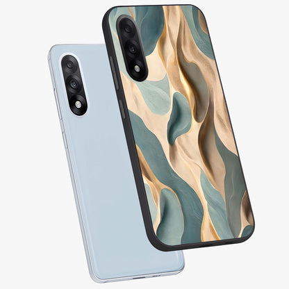Golden Dune Waves Glass Case for 1+Nord 5 angled mockup showcasing glossy finish and smooth wave textures