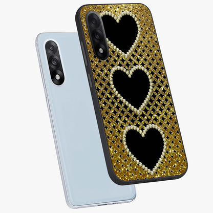 Golden Heart Glow Glass Case for 1+Nord 5 angled mockup showcasing glossy finish and radiant warm tones