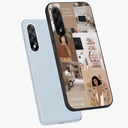 Golden Mind Moment Glass Case for 1+Nord 5 angled mockup showcasing glossy finish and rich warm gradients