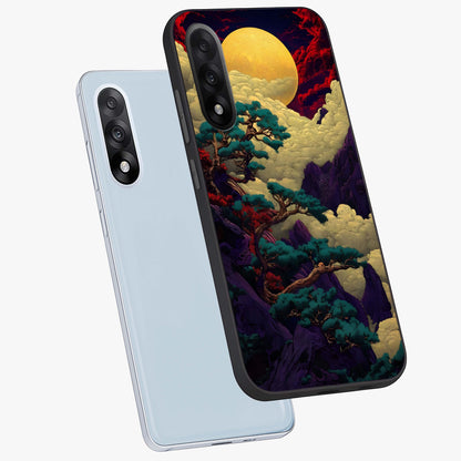Golden Moon Horizon Glass Case for 1+Nord 5 angled mockup showcasing glossy finish and warm gradient tones