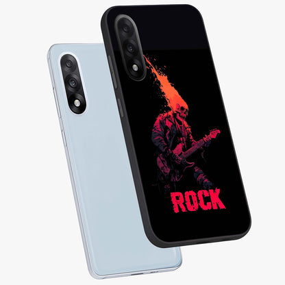 Hellfire Rock Anthem Glass Case for 1+Nord 5 captured at a warm angle highlighting bold flame tones, gloss, and edge clarity.