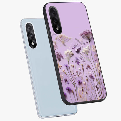 Lavender Blossom Dream Glass Case for 1+Nord 5 angled mockup showcasing glossy finish and pastel purple tones