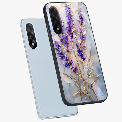 Lavender Dream Glow Glass Case for 1+Nord 5 angled mockup showcasing glossy finish and luminous purple gradients