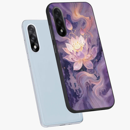 Lavender Lotus Muse Glass Case for 1+Nord 5 angled mockup showcasing glossy finish and refined floral detailing