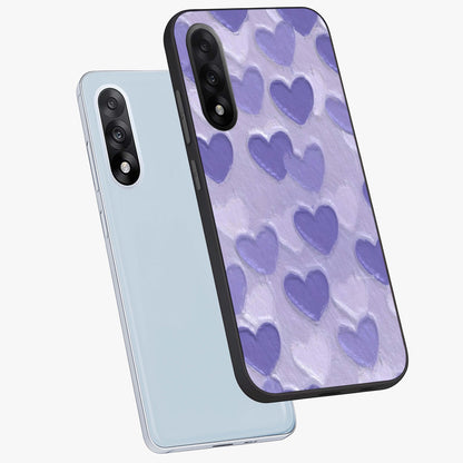 Lavender Paper Hearts Glass Case for 1+Nord 5 angled mockup showcasing glossy finish and playful pastel detailing