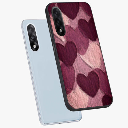 Layered Paper Hearts Glass Case for 1+Nord 5 angled mockup showcasing glossy finish and soft romantic tones