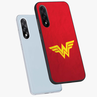 Legendary Wonder Power Glass Case for 1+Nord 5 angled mockup showcasing glossy finish and vibrant power tones