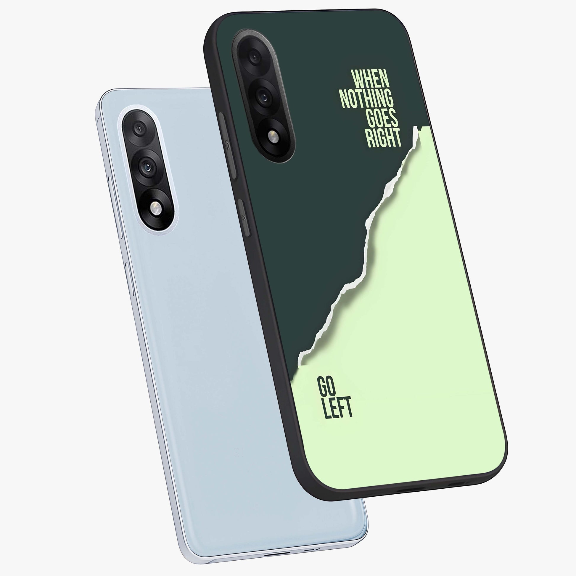 Let Go Quote Glass Case for 1+Nord 5 angled mockup showcasing glossy finish and clean aesthetic design