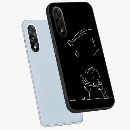 Line Art Girl With Shooting Stars Glass Case for 1+Nord 5 angled mockup showcasing glossy finish and refined artistic detailing