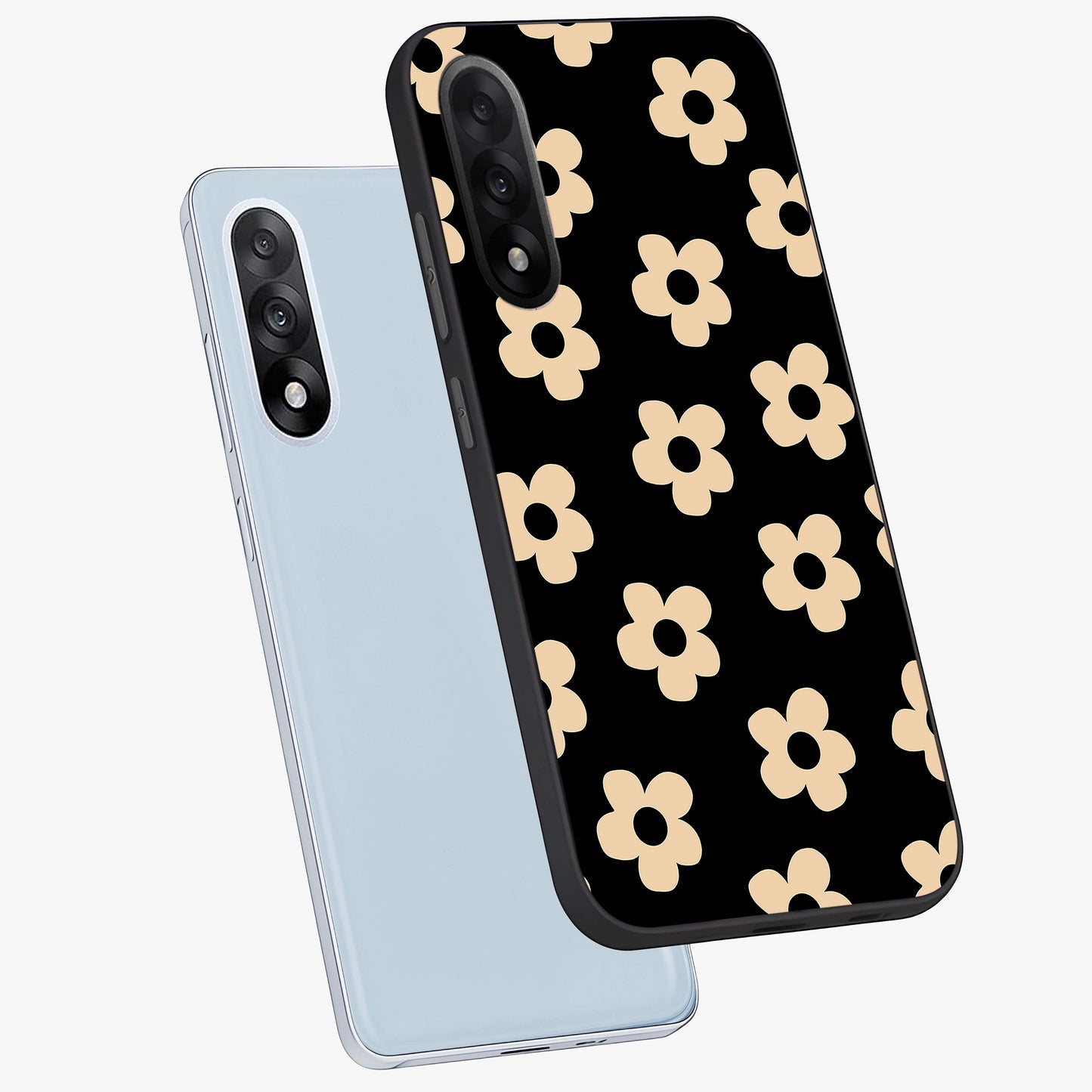 Little Daisy Flower Retro Pattern Glass Case for 1+Nord 5 angled mockup showcasing glossy finish and vintage bloom tones