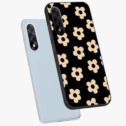 Little Daisy Flower Retro Pattern Glass Case for 1+Nord 5 angled mockup showcasing glossy finish and vintage bloom tones