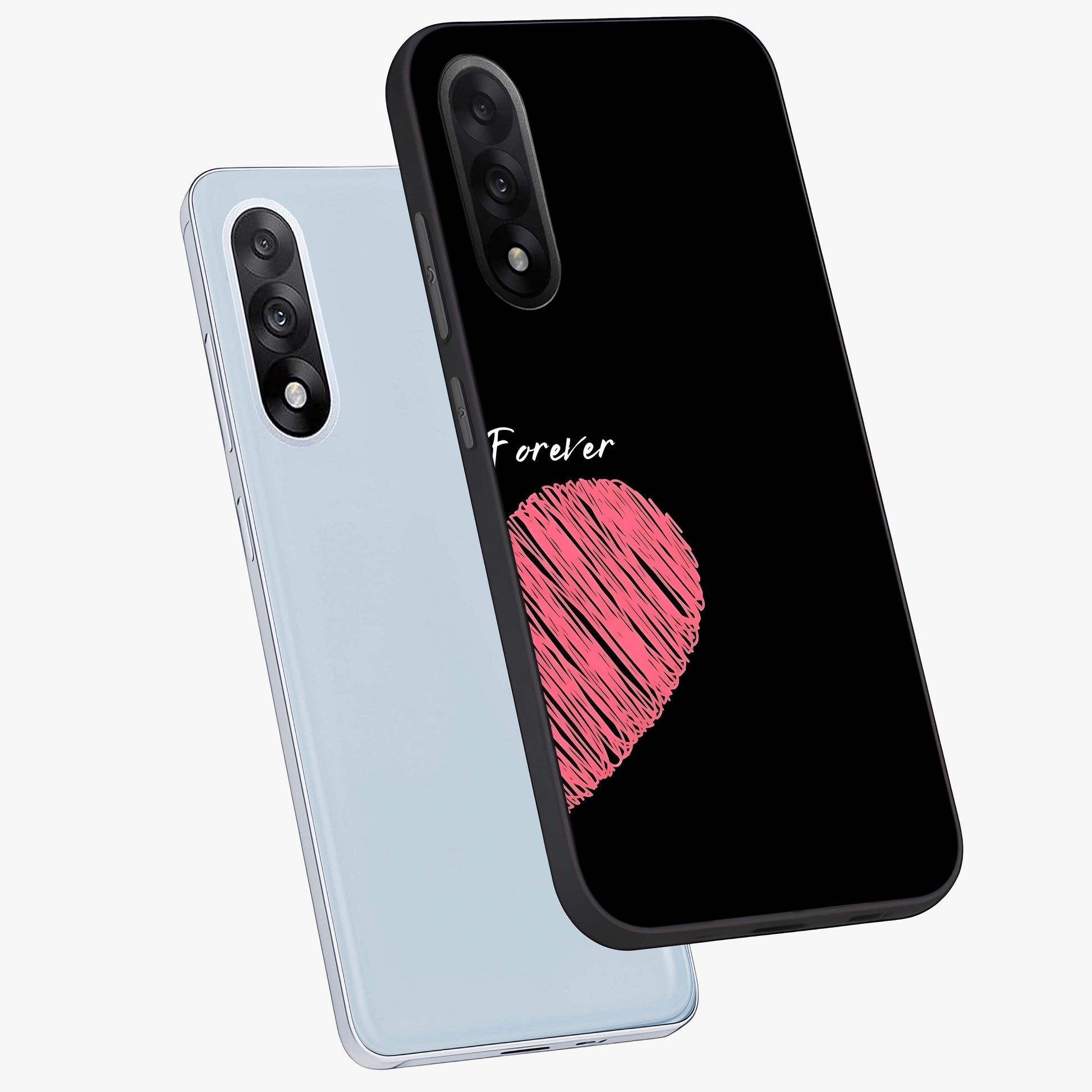 Love Forever Together Right Glass Case for 1+Nord 5 angled mockup showcasing glossy finish and warm aesthetic tones