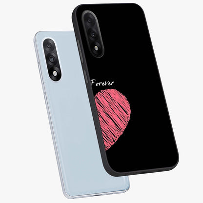 Love Forever Together Right Glass Case for 1+Nord 5 angled mockup showcasing glossy finish and warm aesthetic tones