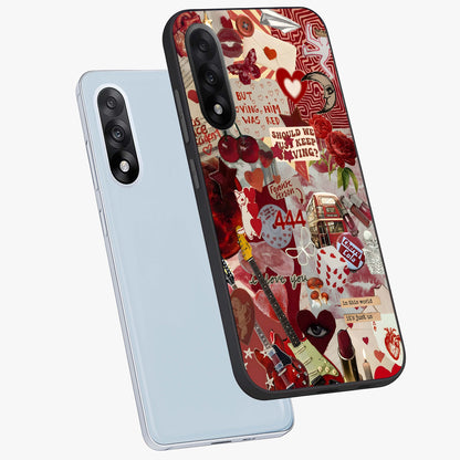 Lover’S Red Chaos Glass Case for 1+Nord 5 angled mockup showcasing glossy finish and dramatic crimson tones