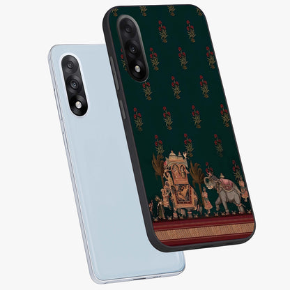 Macmerise Glass Case for 1+Nord 5 angled mockup showcasing glossy finish and vibrant design tones