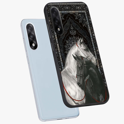 Majestic Ride Legacy Glass Case for 1+Nord 5 angled mockup showcasing glossy finish and strong graphic detailing