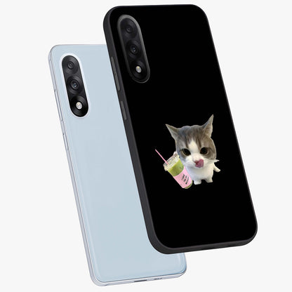 Matcha Cat Style Glass Case for 1+Nord 5 angled mockup showcasing glossy glass finish and playful pastel detailing