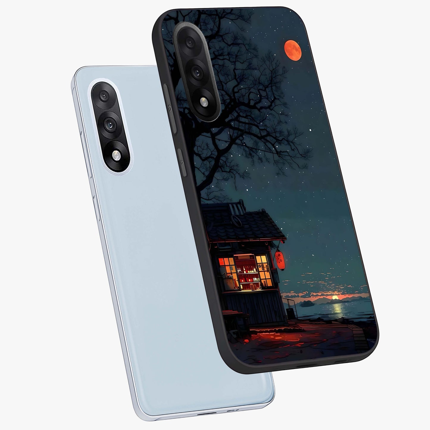 Midnight Lantern Glow Glass Case for 1+Nord 5 angled mockup showcasing glossy finish and warm luminous tones