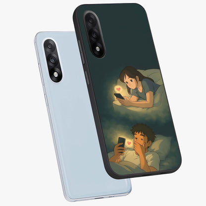 Midnight Love Echo Glass Case for 1+Nord 5 angled mockup showcasing glossy finish and warm luminous tones