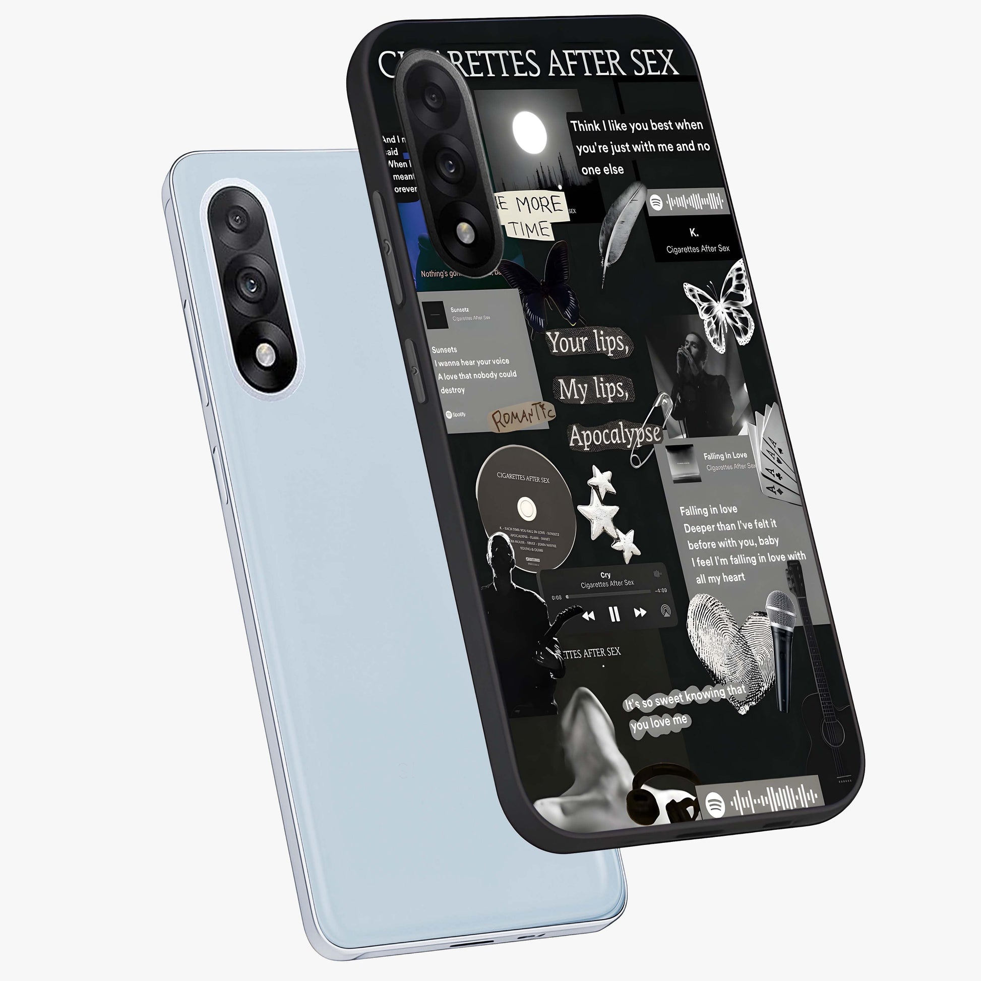 Midnight Love Glass Case for 1+Nord 5 angled mockup showcasing glossy finish and warm luminous tones