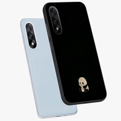 Midnight Panda Love Glass Case for 1+Nord 5 angled mockup showcasing glossy finish and soft contrast tones