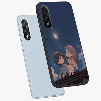 Moonlit Promise Together Glass Case for 1+Nord 5 angled mockup showcasing glossy finish and soft emotional detailing