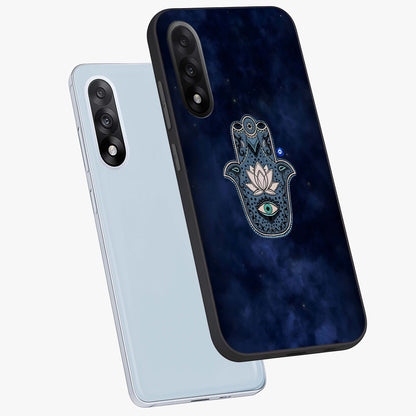 Mystic Calm Shield Glass Case for 1+Nord 5 angled mockup showcasing glossy finish and subtle mystical detailing