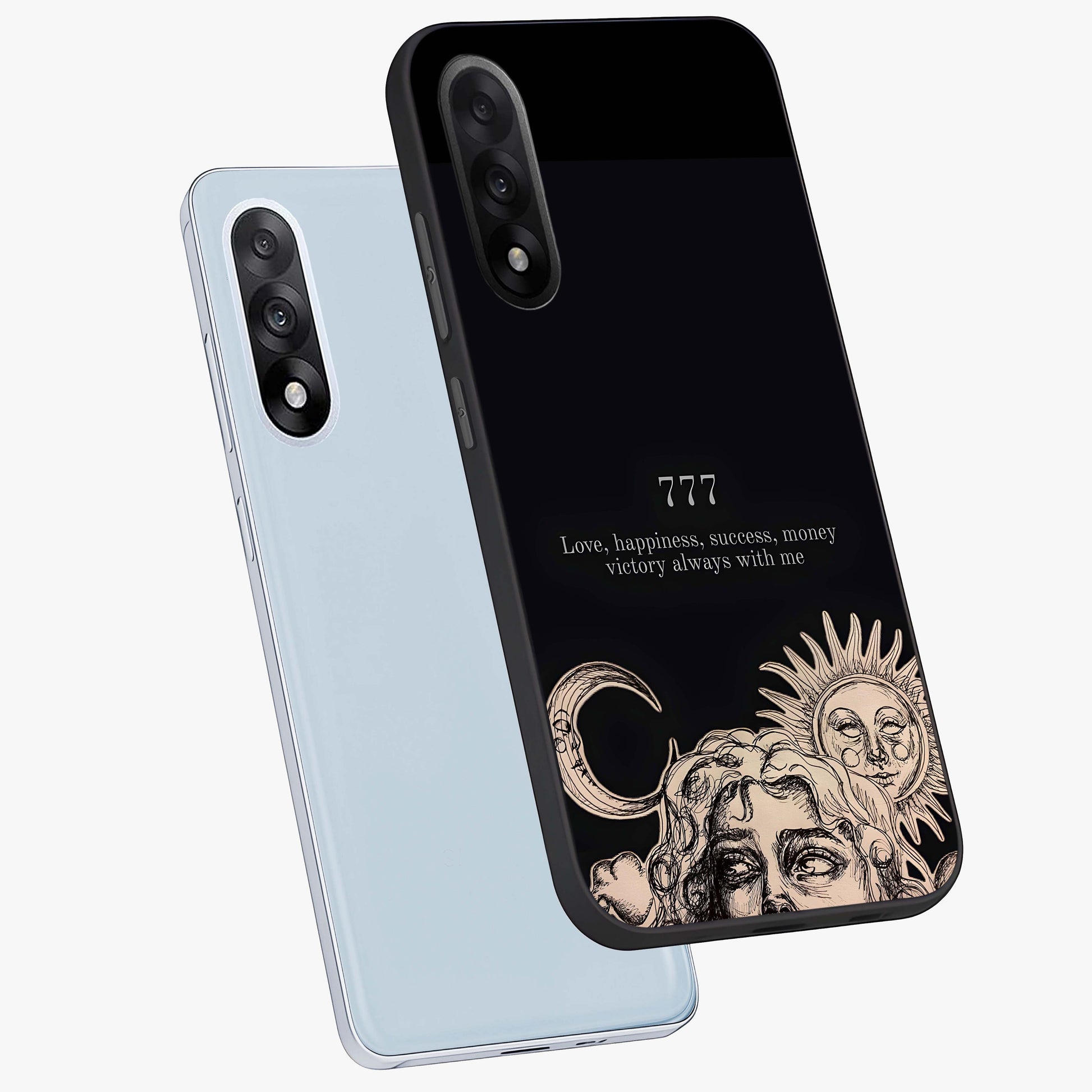 Mystic Victory Aura Glass Case for 1+Nord 5 angled mockup showcasing glossy finish and vibrant mystical gradients