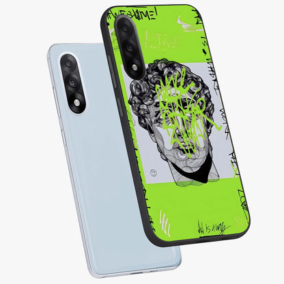 Neo Graffiti Rebellion Glass Case for 1+Nord 5 angled mockup showcasing glossy finish and urban neon detailing
